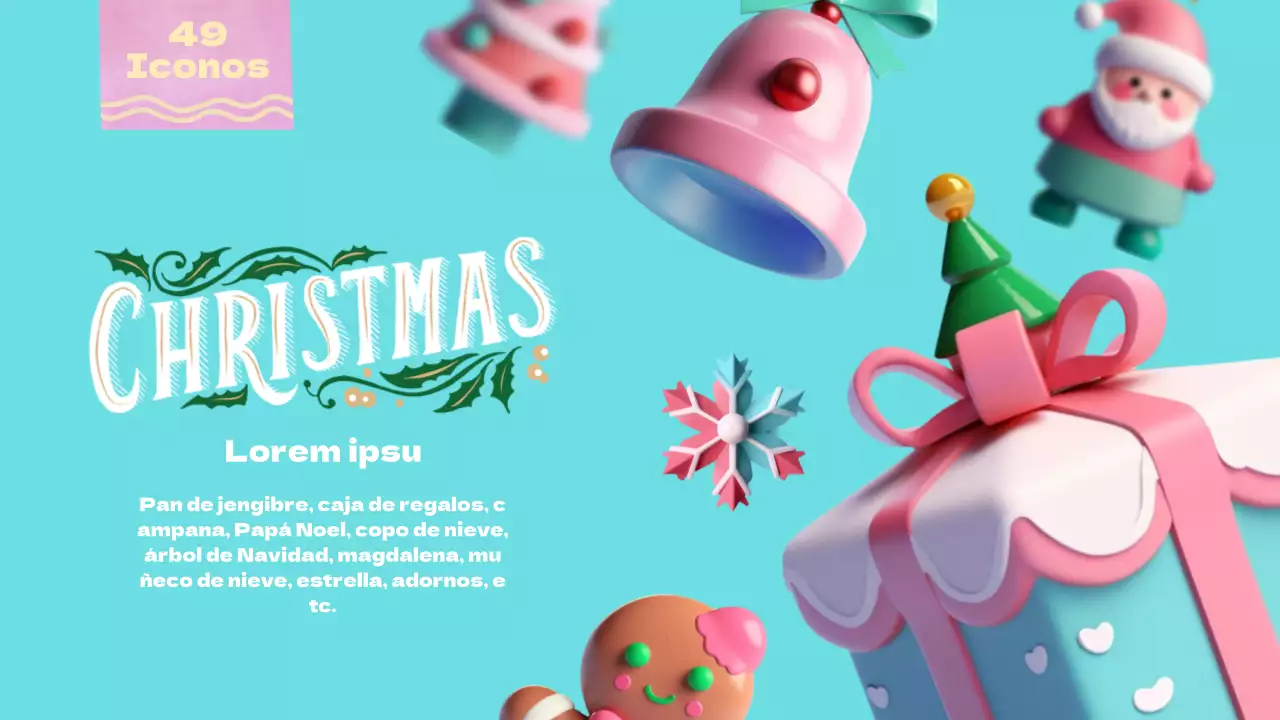 Adornos navideños 3D en azul claro y rosa