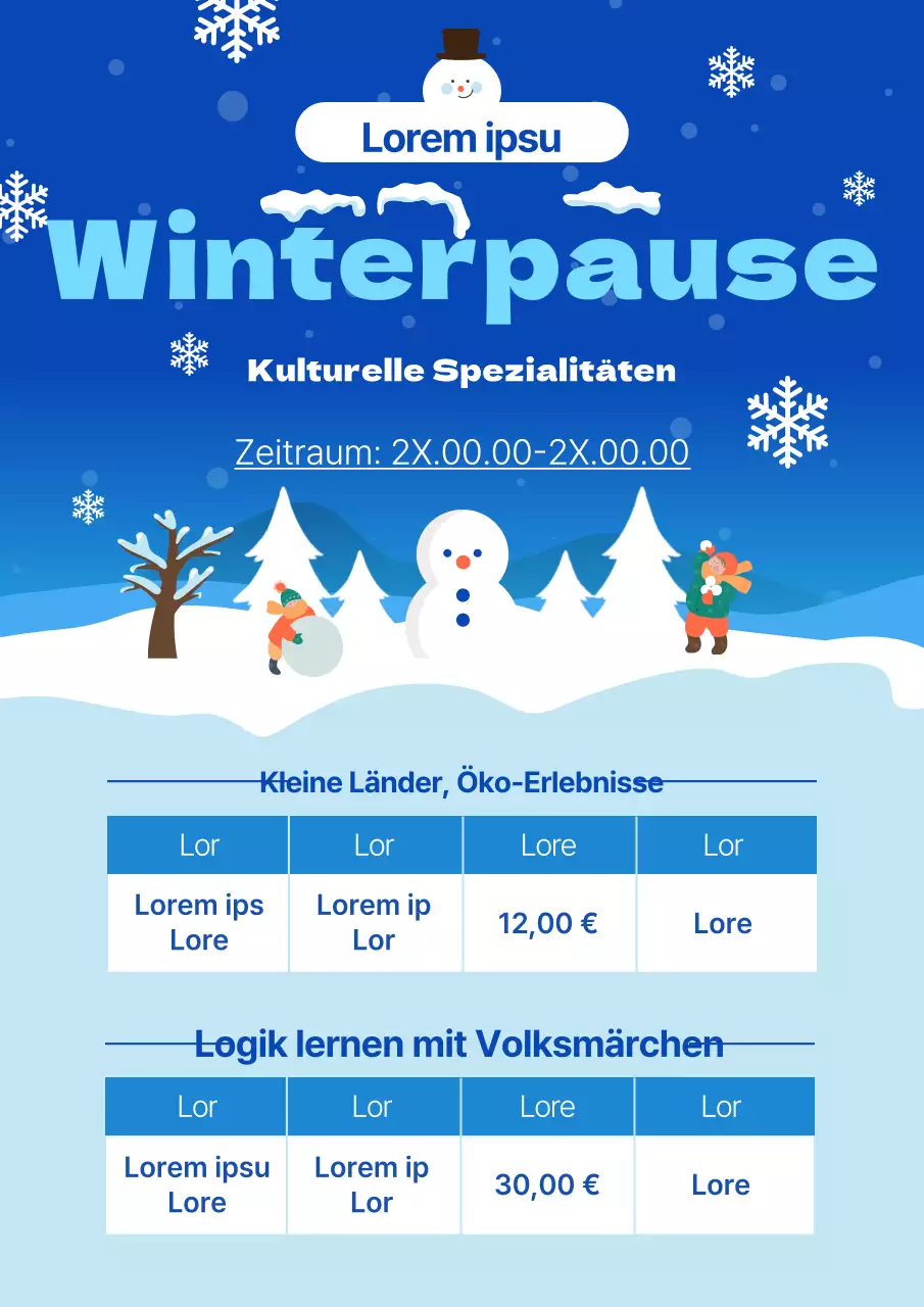Hellblaue und weiße minimalistische Unterrichtsmaterialien für die Winterpause