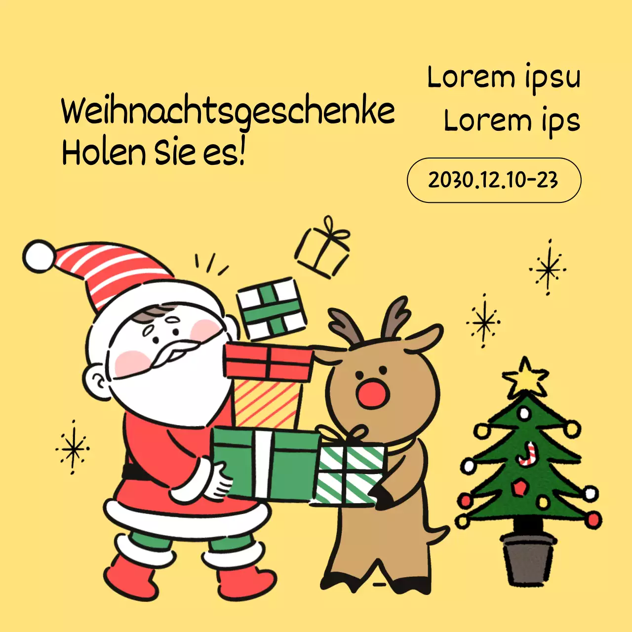 Eine Pop-Art-Werbung für die Weihnachtsgeschenkaktion in Gelb und Grün