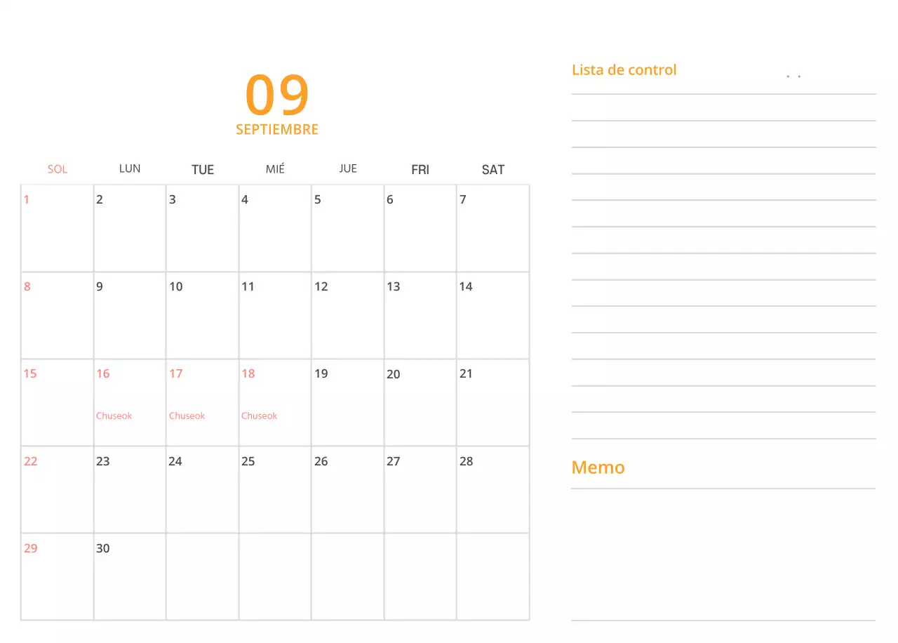 Bonito calendario de sobremesa ilustrado de temática familiar en color verde