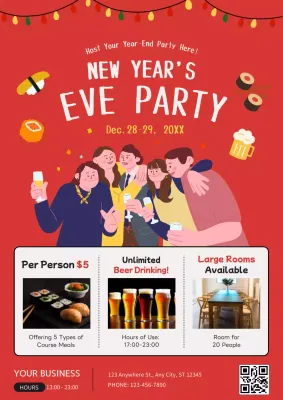 Red Retro New Year's Party Promotion Poster