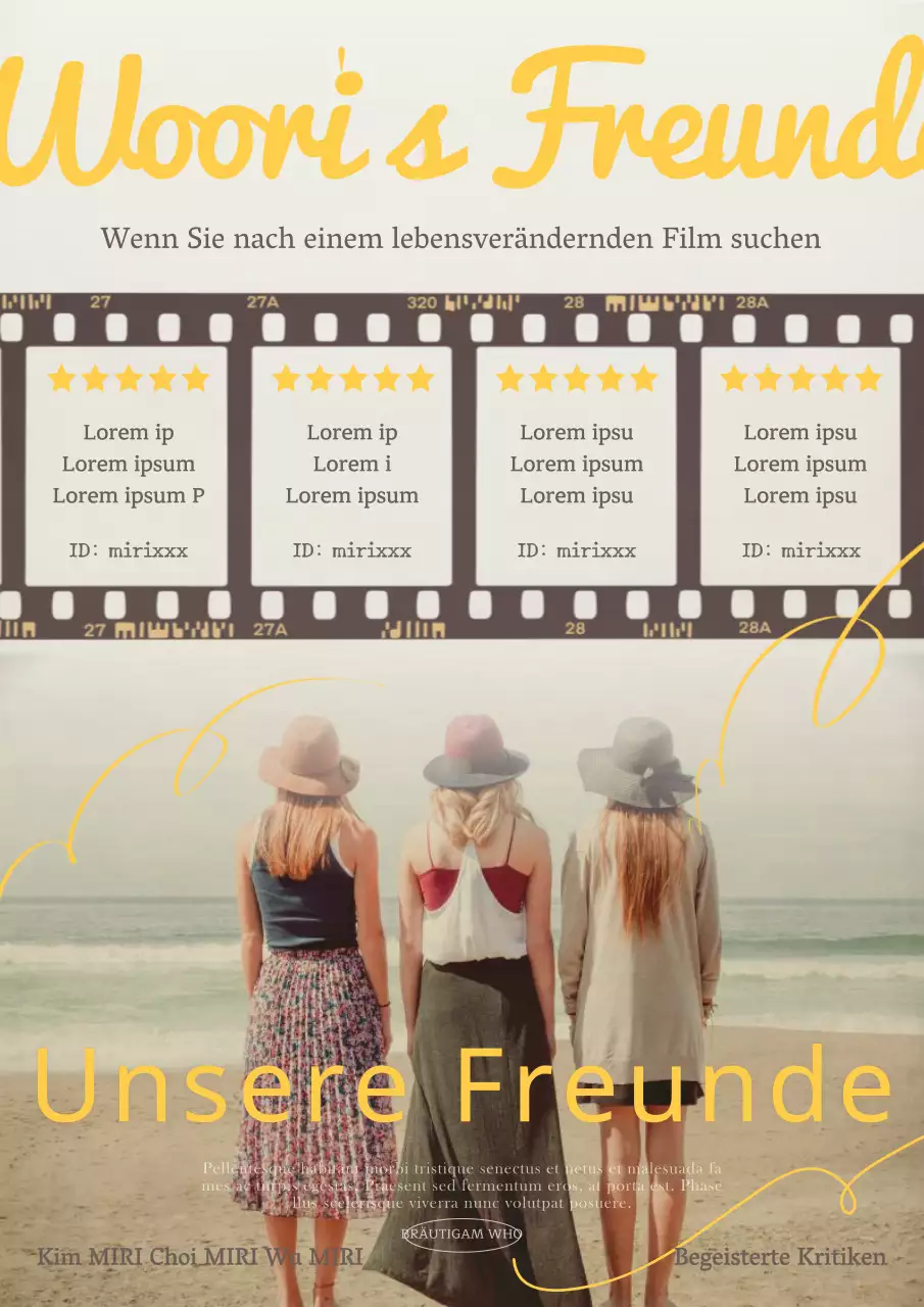 Bewerben Sie Ihren Film in einem Vintage-Review-Format in Gelb und Beige