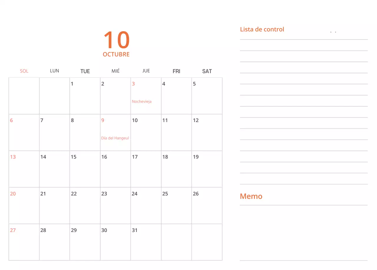 Bonito calendario de sobremesa ilustrado de temática familiar en color verde