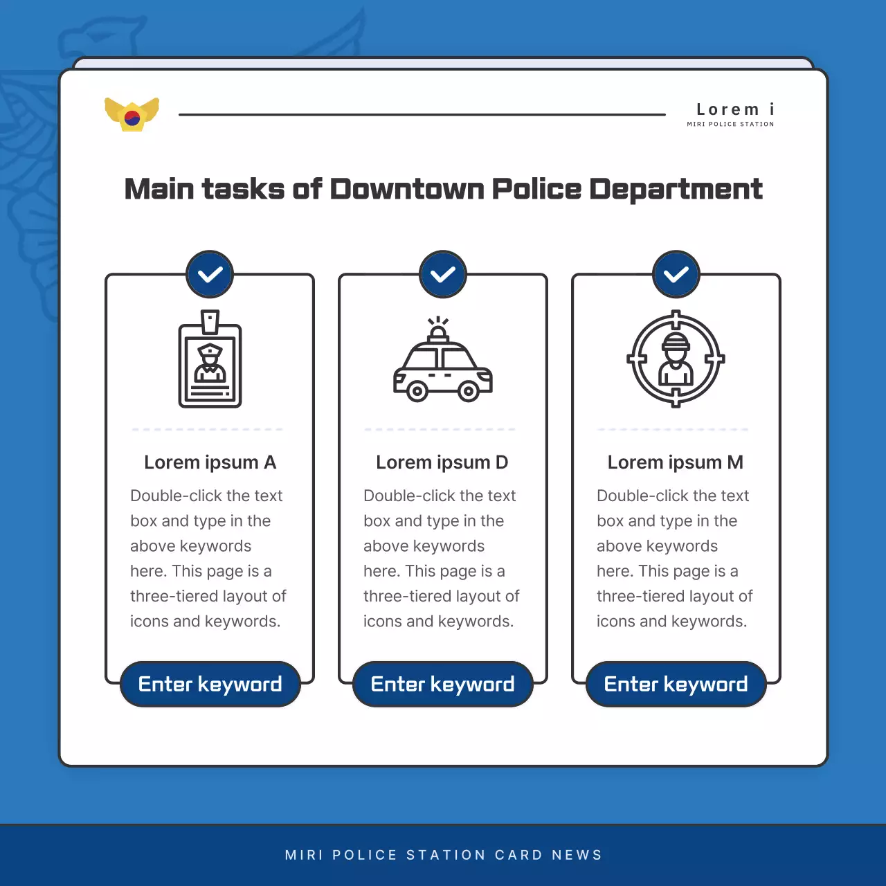 Default police department newsletter postings in blue and navy blue