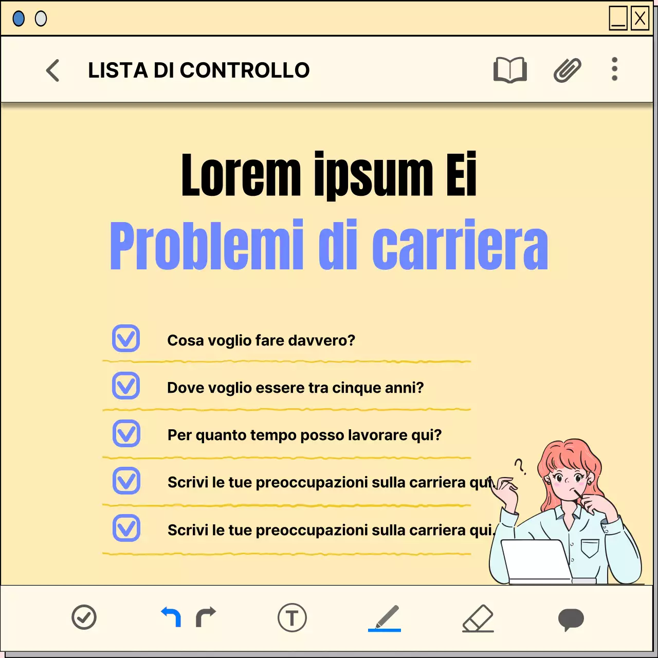 Una guida alla pianificazione della carriera con un concetto di blocco note giallo e kitsch.