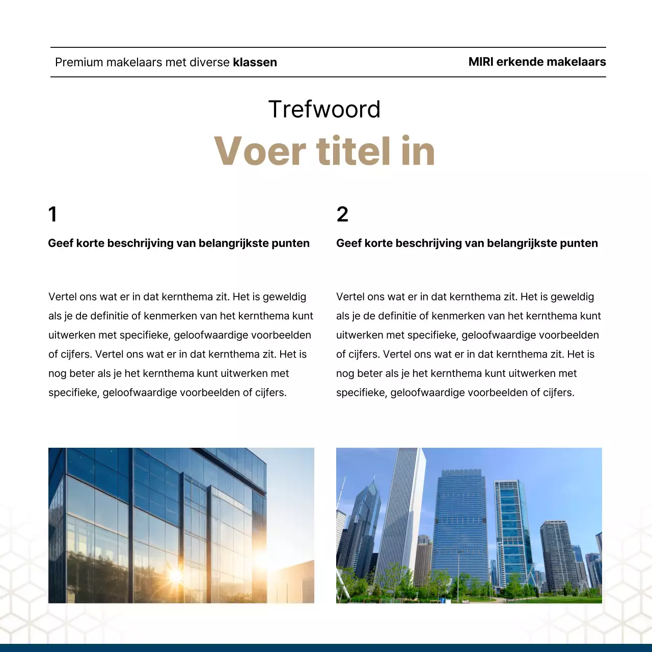 Luxueus vastgoed in marineblauw en goud door een makelaar.