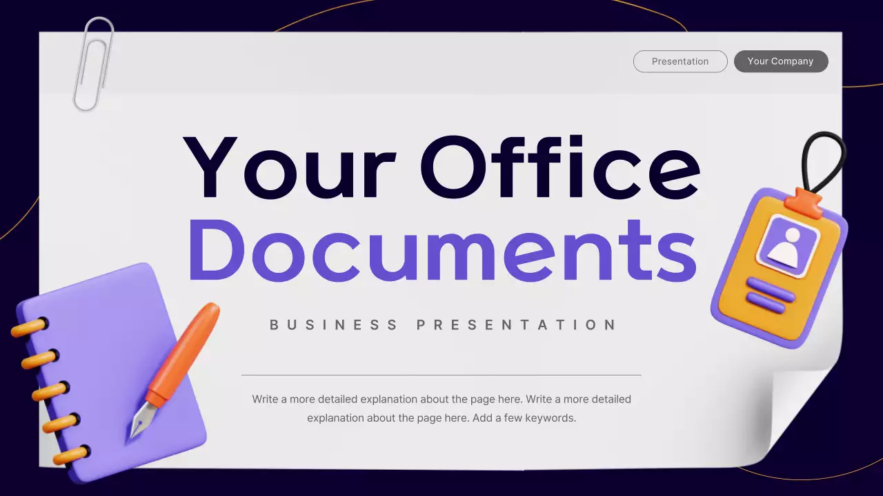 A simple office worker business report in purple and yellow