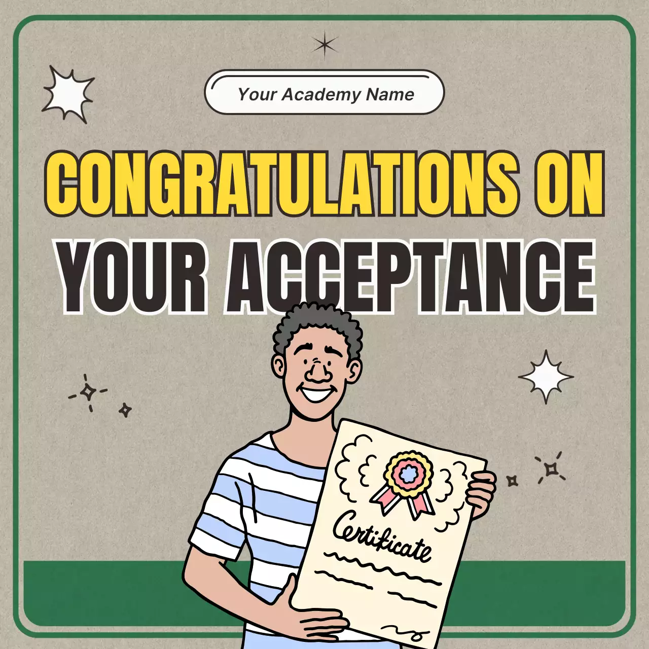 초록색과 카키색의 단순한 합격축하 안내서