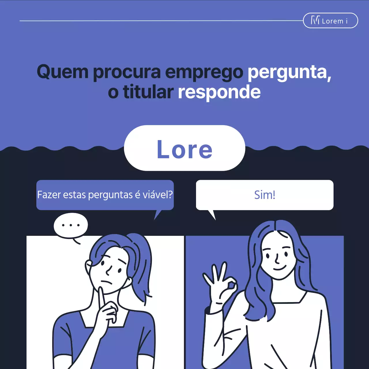 Uma carta de apresentação simples, azul-marinho e azul para perguntas e respostas