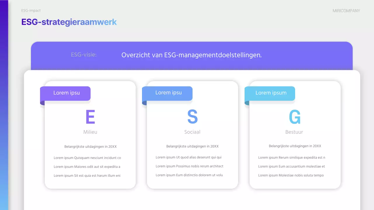 Een modern ESG-duurzaamheidsverslag in paars en lichtblauw