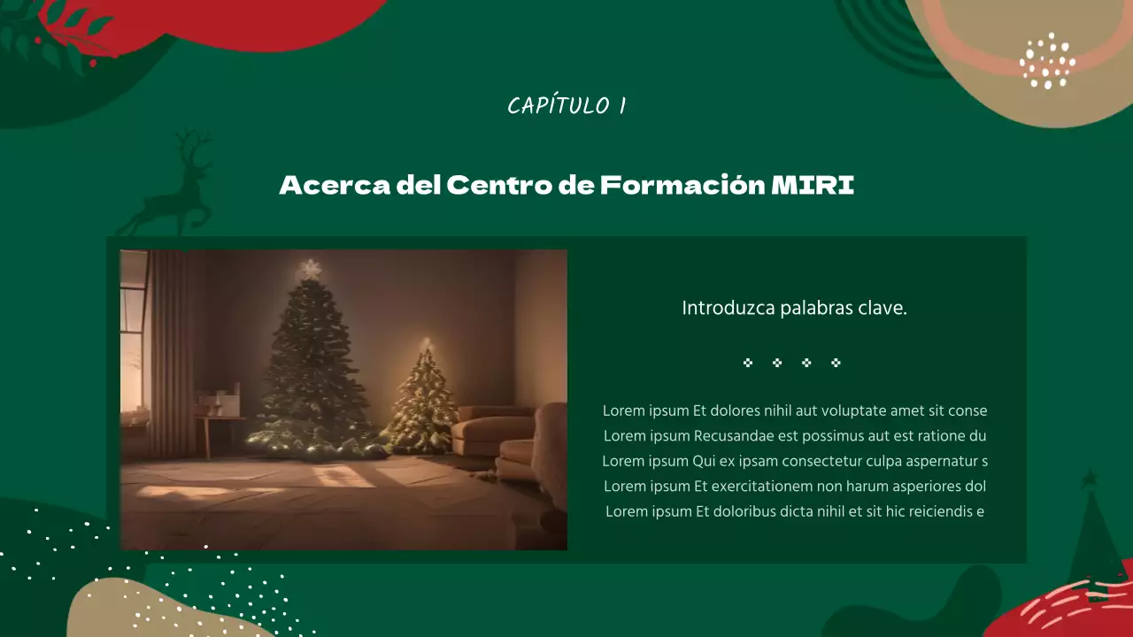 Guía de formación de voluntarios con motivos geométricos rojos y verdes