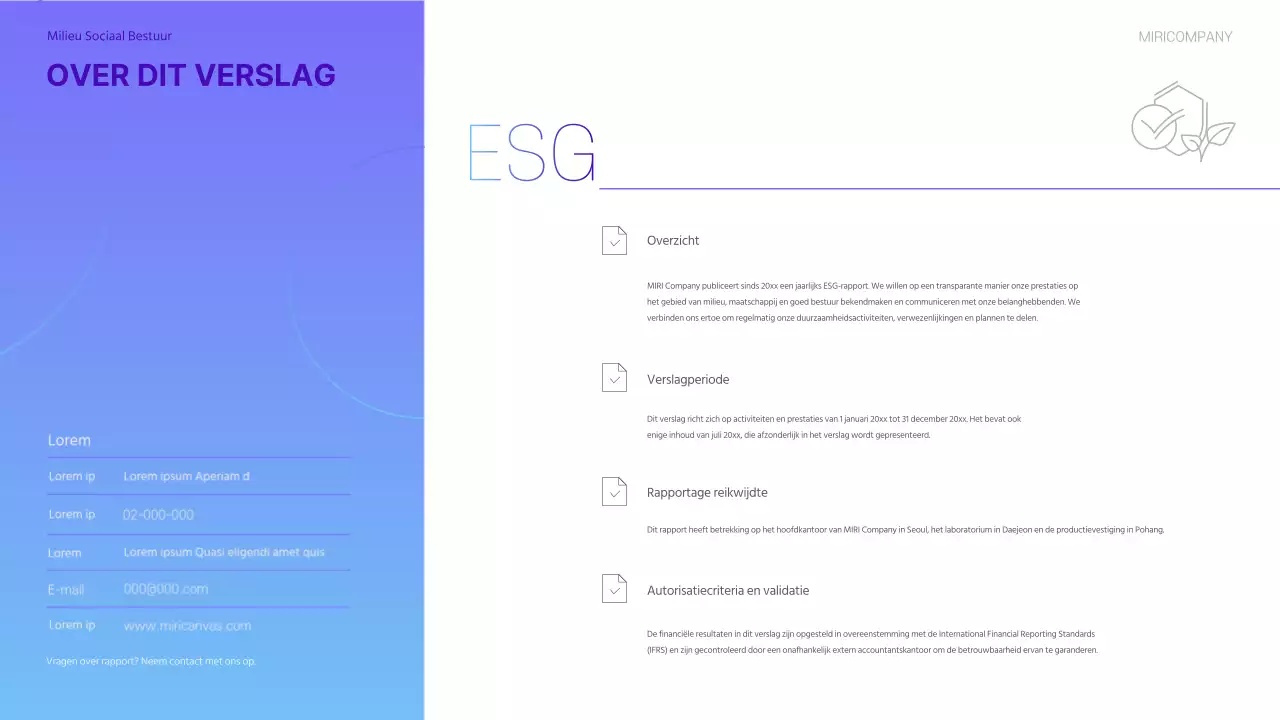 Een modern ESG-duurzaamheidsverslag in paars en lichtblauw