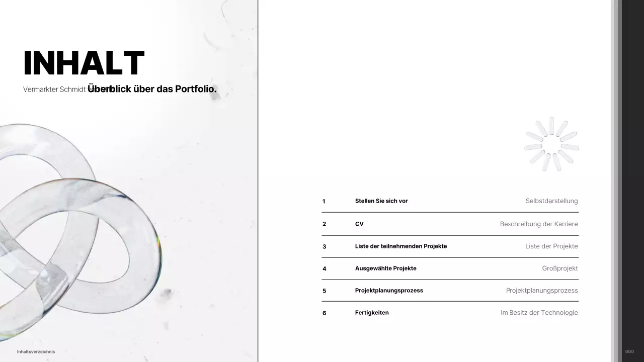 Minimalistisches Schwarz-Weiß-Portfolio für Karriere-Vermarkter