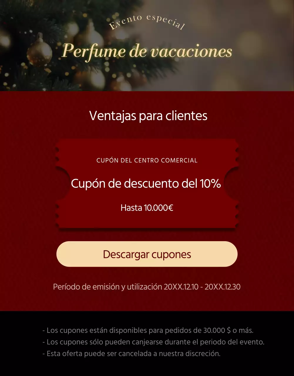 Promocione una lujosa venta navideña en rojo y amarillo