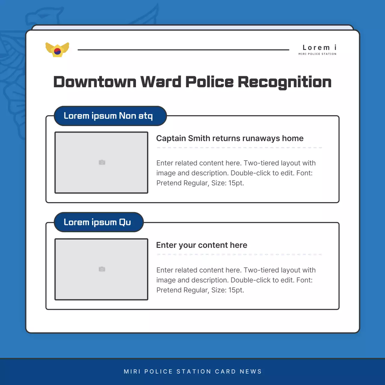 Default police department newsletter postings in blue and navy blue