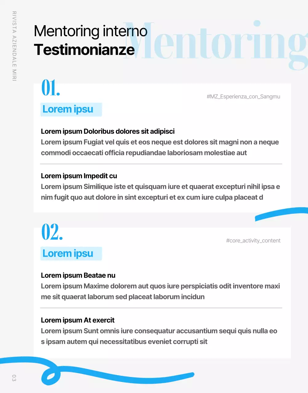 Moderna rivista aziendale in azzurro e bianco