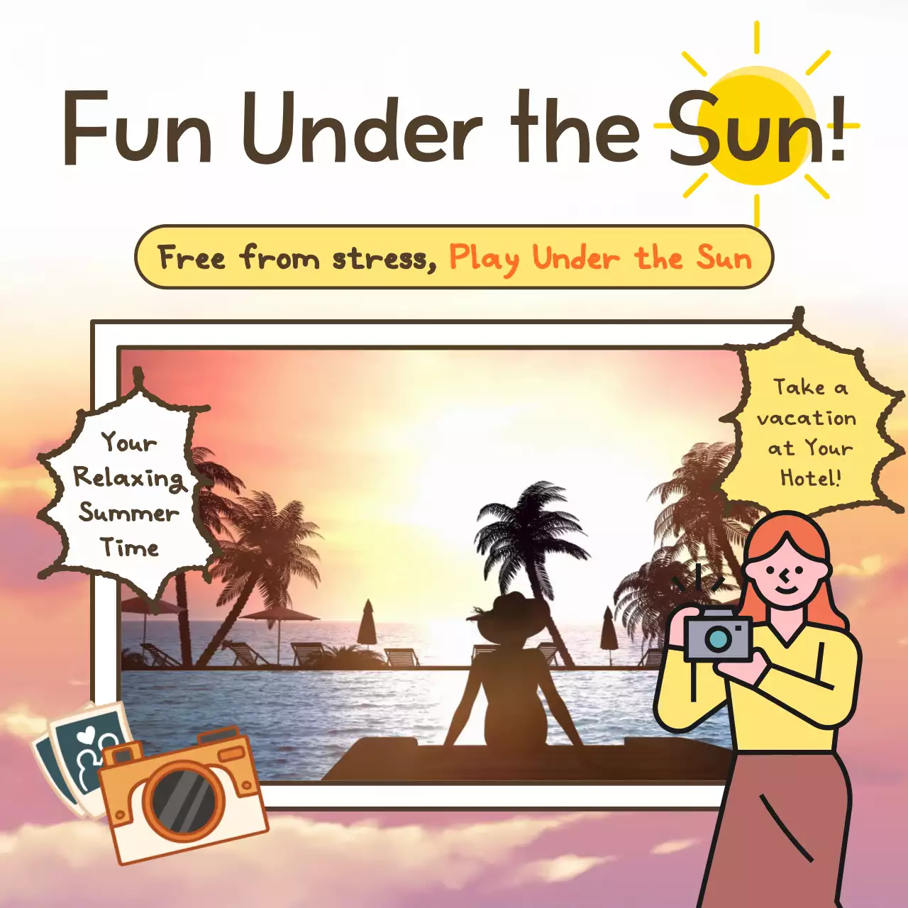 오렌지 트로피컬 휴가 광고 소셜 미디어 게시물