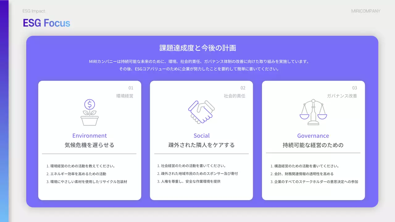 青 モダン ESG 報告書 プレゼンテーション