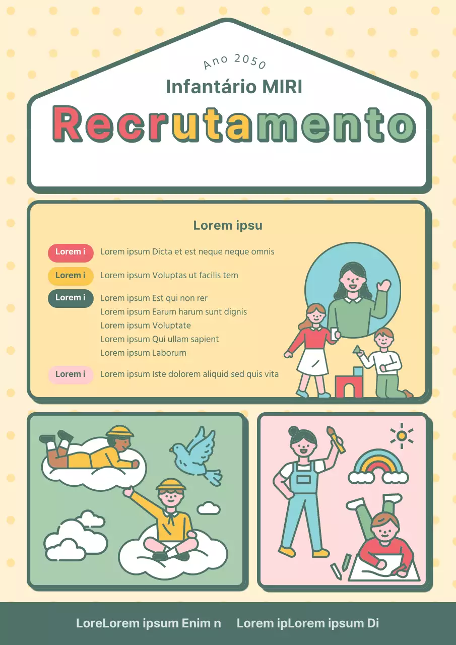 Um bonito anúncio de recrutamento para um infantário amarelo e caqui
