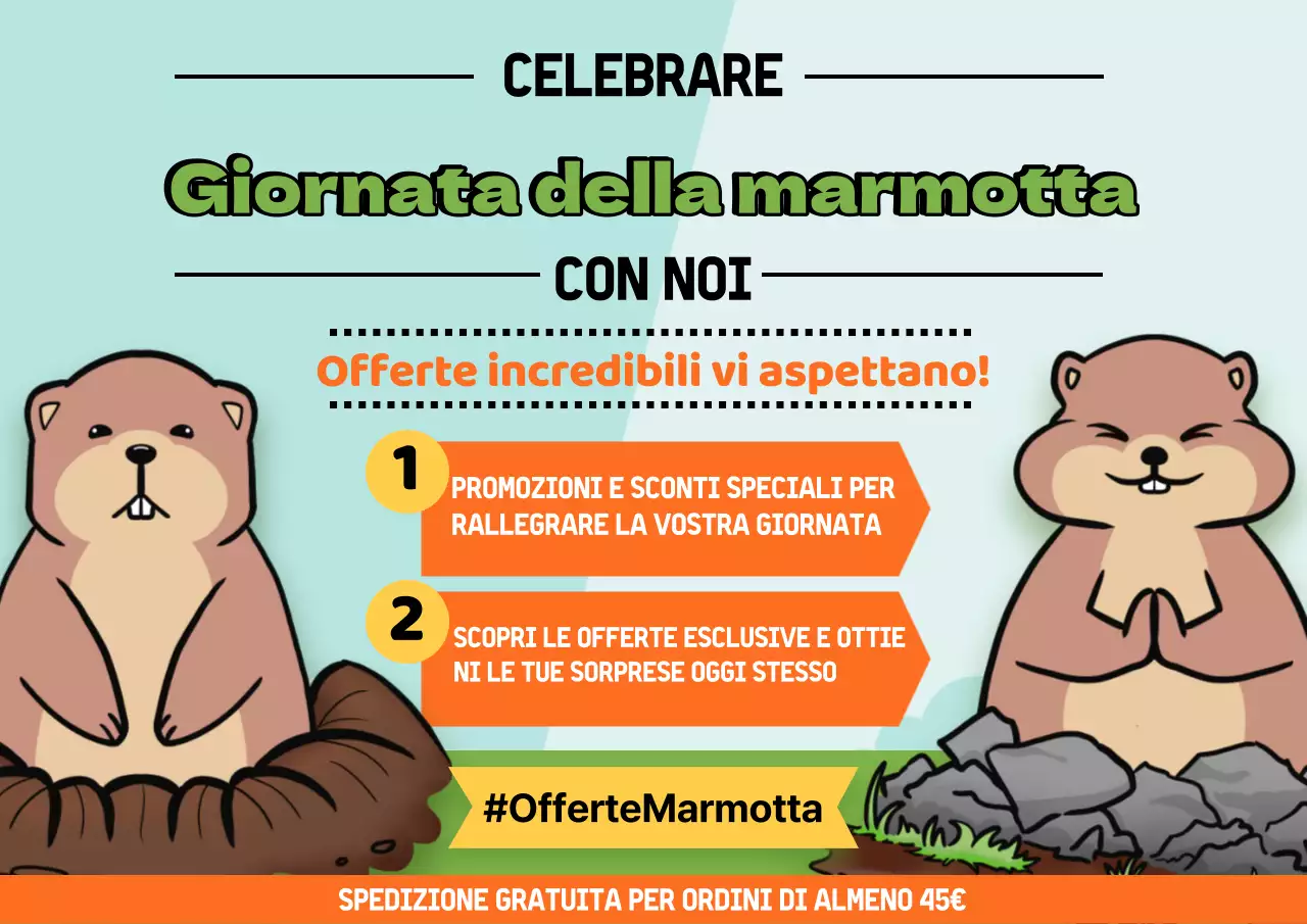 Pubblicità Kitsch verde e arancione per il Giorno della Marmotta