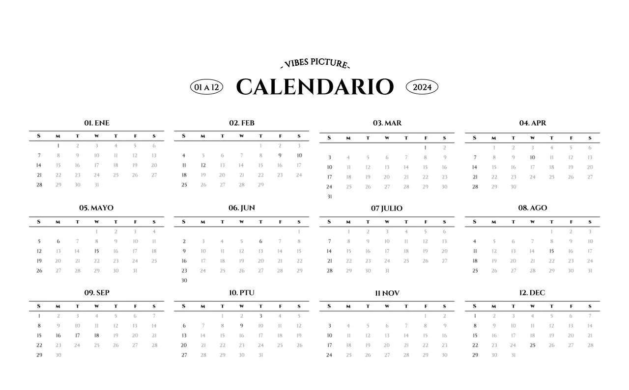 Calendario de pared de estilo sencillo con concepto de fotografía de viajes emocional en blanco y negro