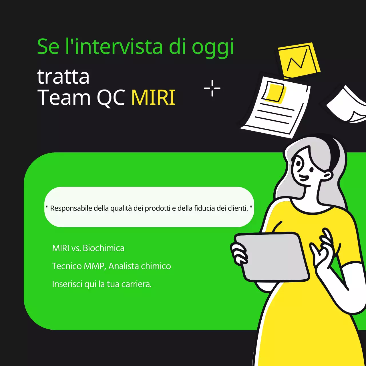 Informazioni sul colloquio con l'incumbent nello stile trendy del verde lime e del nero