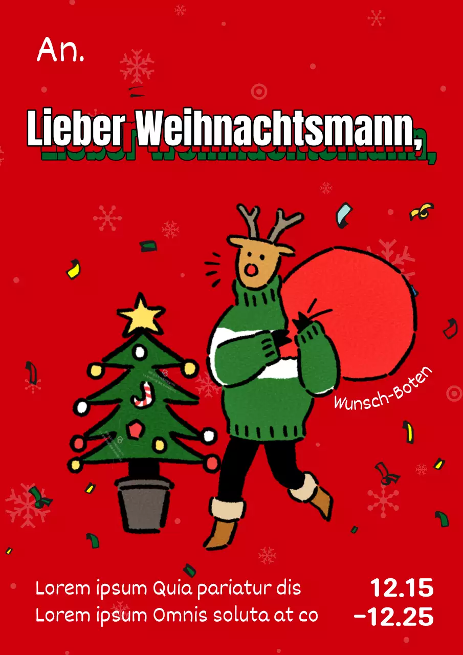 Pop-Art-Weihnachtstombola-Anzeige in Rot und Grün