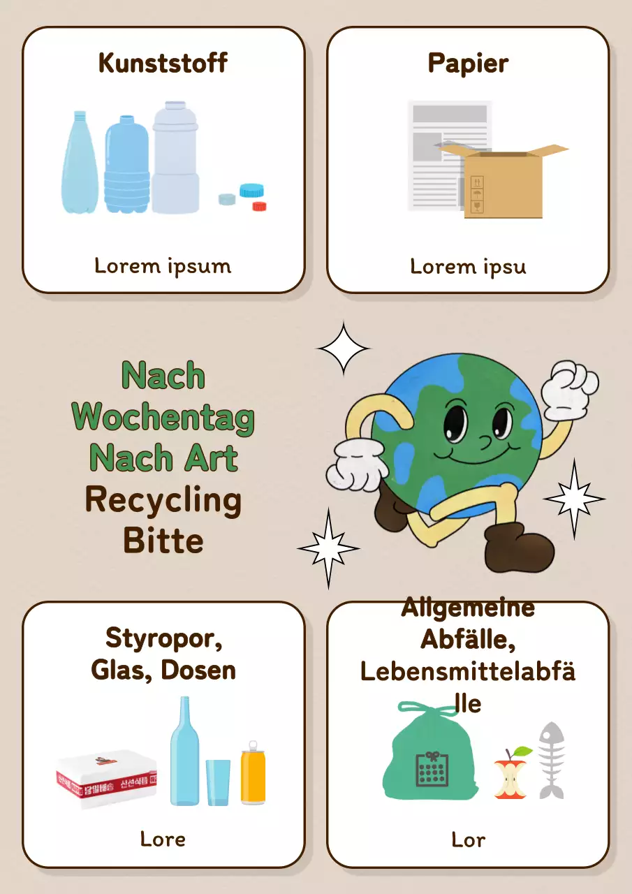 Ein einfacher grüner und brauner Müllhinweis