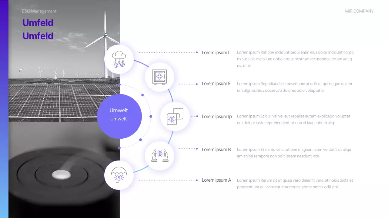 Ein moderner ESG-Nachhaltigkeitsbericht in Lila und Hellblau