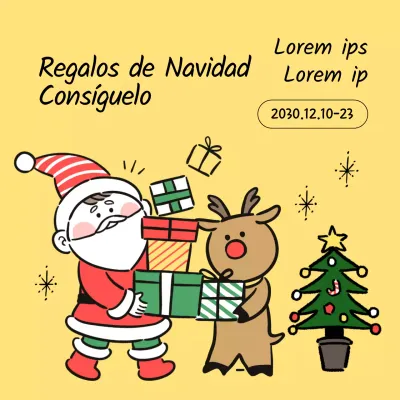 Un anuncio pop-art en amarillo y verde sobre la entrega de regalos navideños