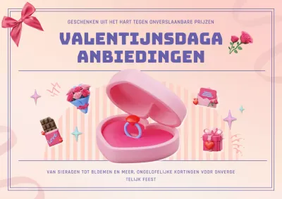 Geometrische Valentijnsadvertentie in roze en paars