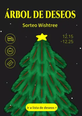 Anuncio minimalista en verde y amarillo sobre la entrega de regalos navideños
