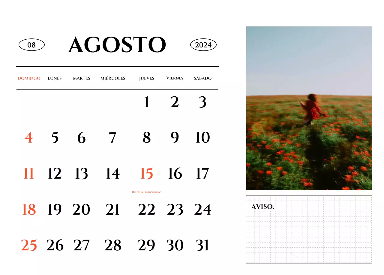 Un calendario de estilo sencillo con un emotivo concepto de fotografía de viajes