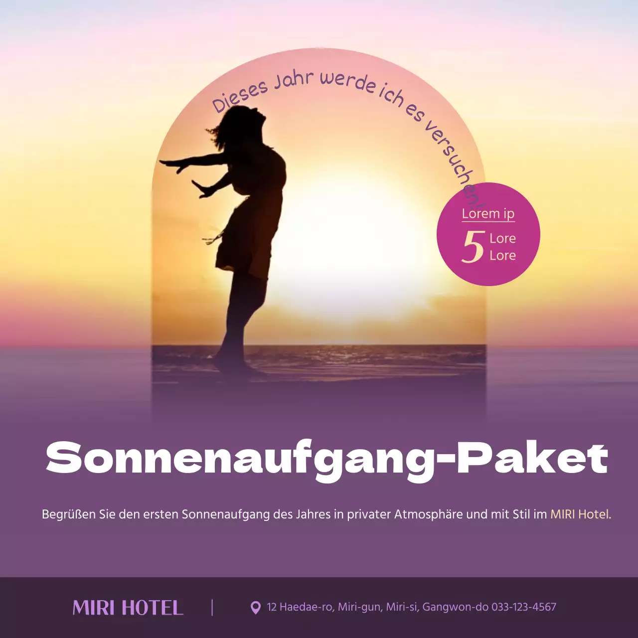 Förderung einer einfachen Auflistung des Sonnenaufgangs in Gelb und Lila