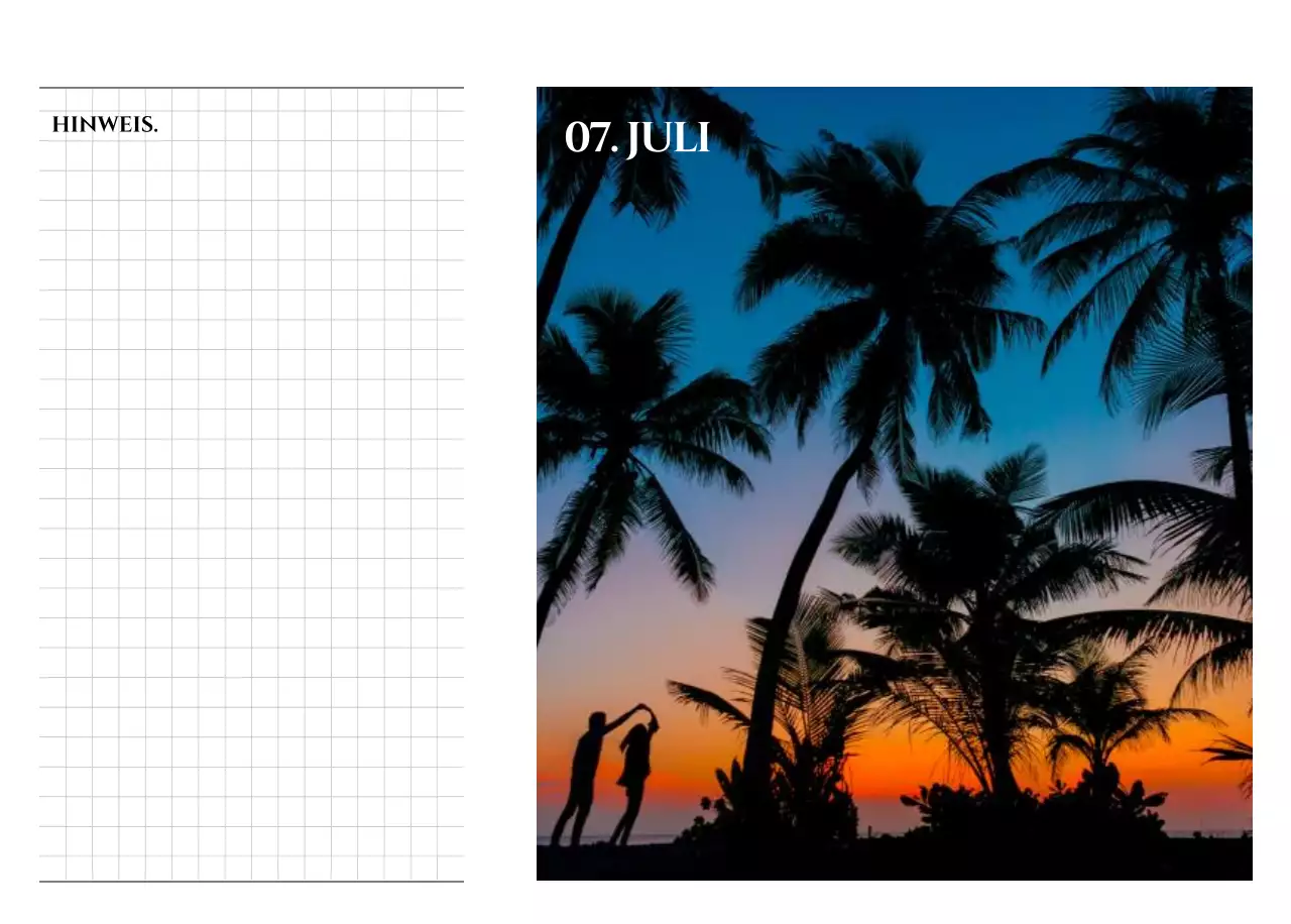 Ein Kalender im schlichten Stil mit einem emotionalen Reisefotografiekonzept