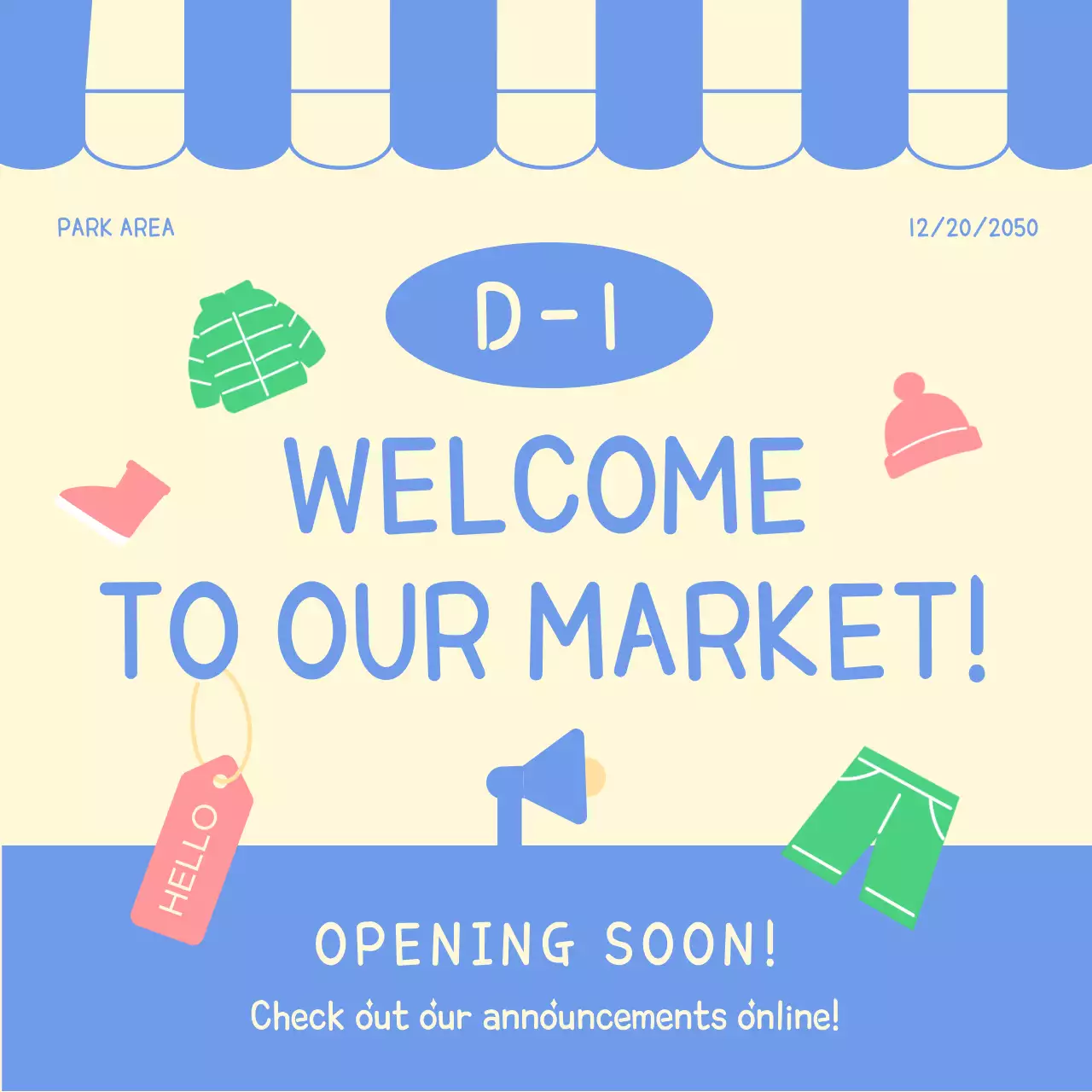 파랑과 아이보리의 아기자기한 마켓 오픈 공지