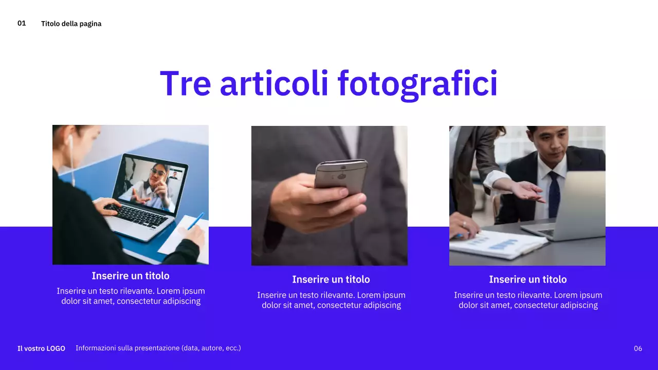 Layout semplici e variegati in blu per la pianificazione