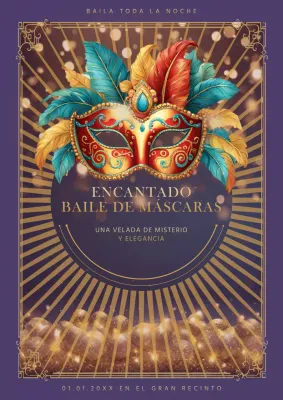 Elegante invitación de mascarada en morado y dorado