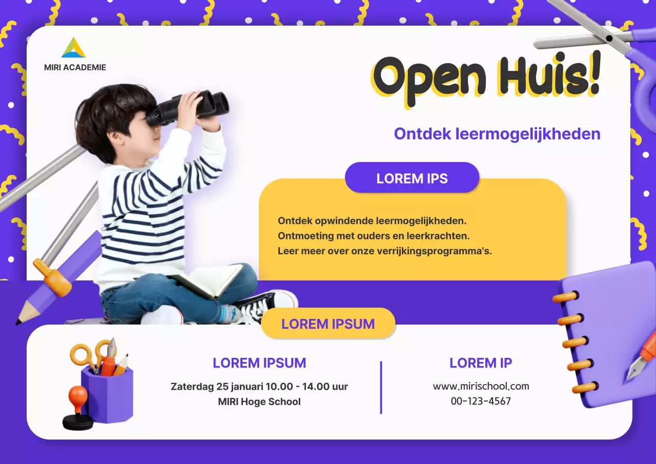 Paars en wit Trendy School Open Huis Advertentie