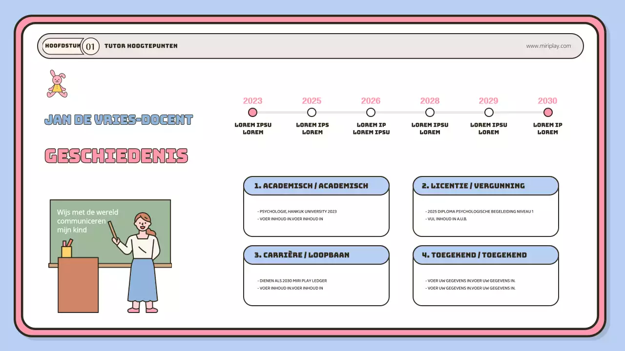 Een schattige baby- en peuterinstructeursportefeuille in lichtblauw en roze