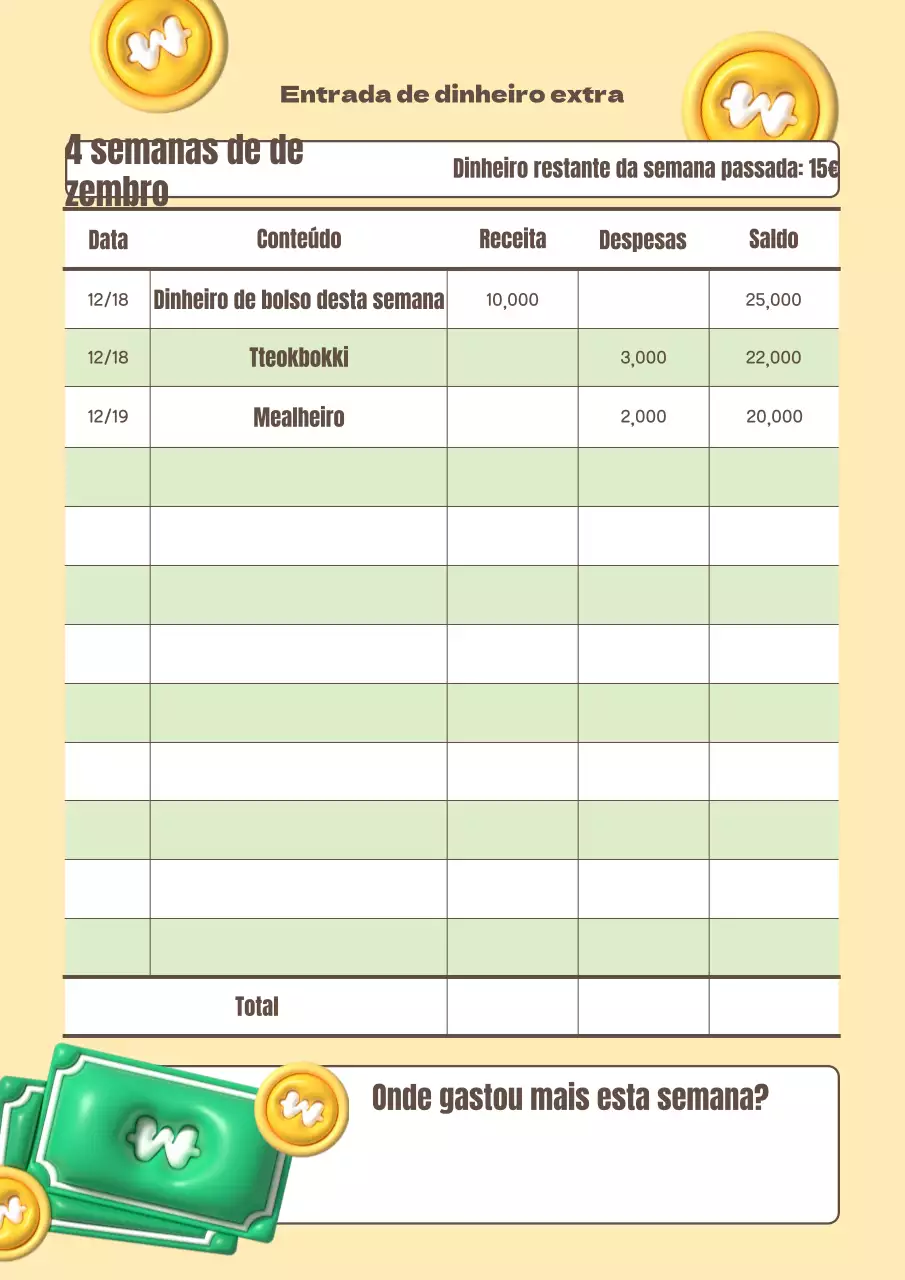 Fofa agenda de dinheiro de bolso amarela e verde