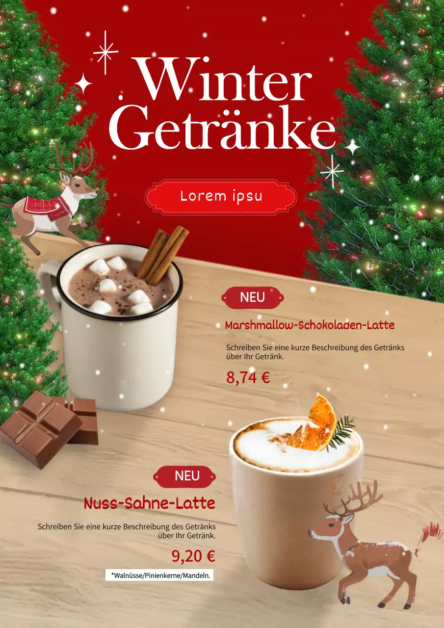 Förderung von roten Luxus-Café-Wintergetränken