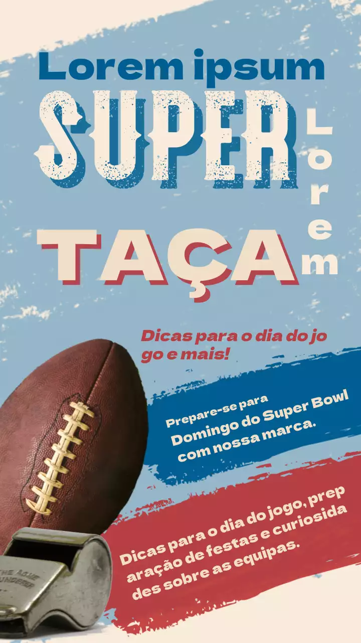 Anúncio vintage da contagem decrescente do Super Bowl em azul e vermelho