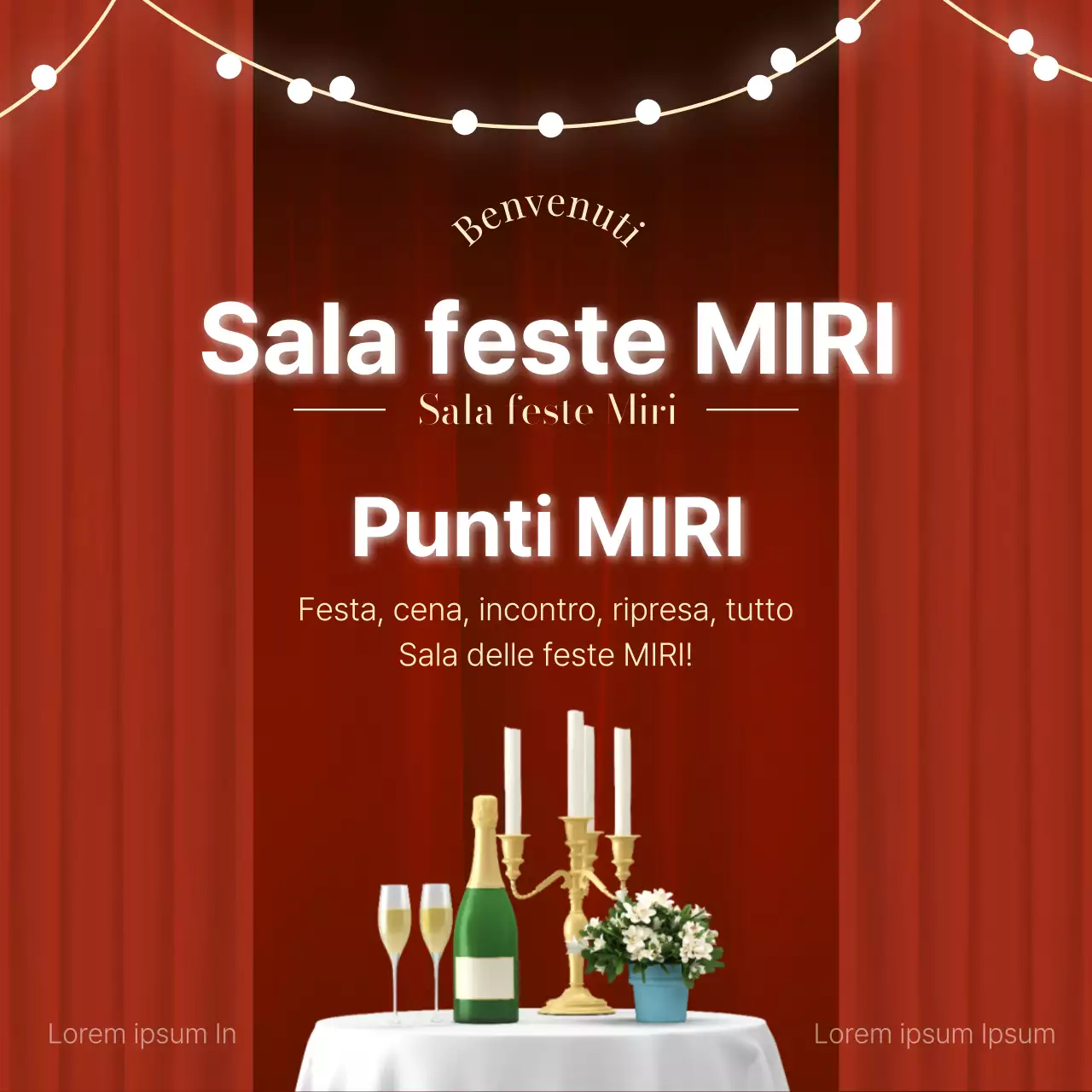 Promuovere l'affitto di una lussuosa sala per feste in rosso e bianco