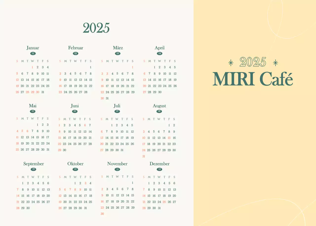 Cafe-Kalender mit Empfehlungen für das Getränk des Monats