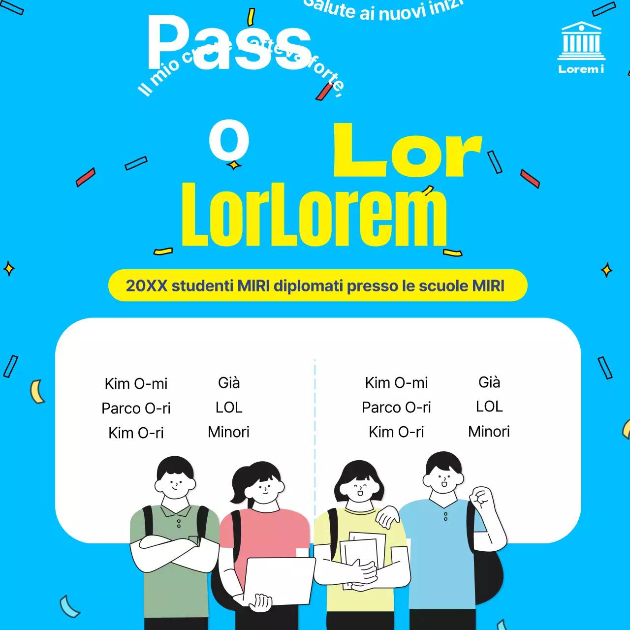 Annuncio della lista di ammissione in azzurro e giallo