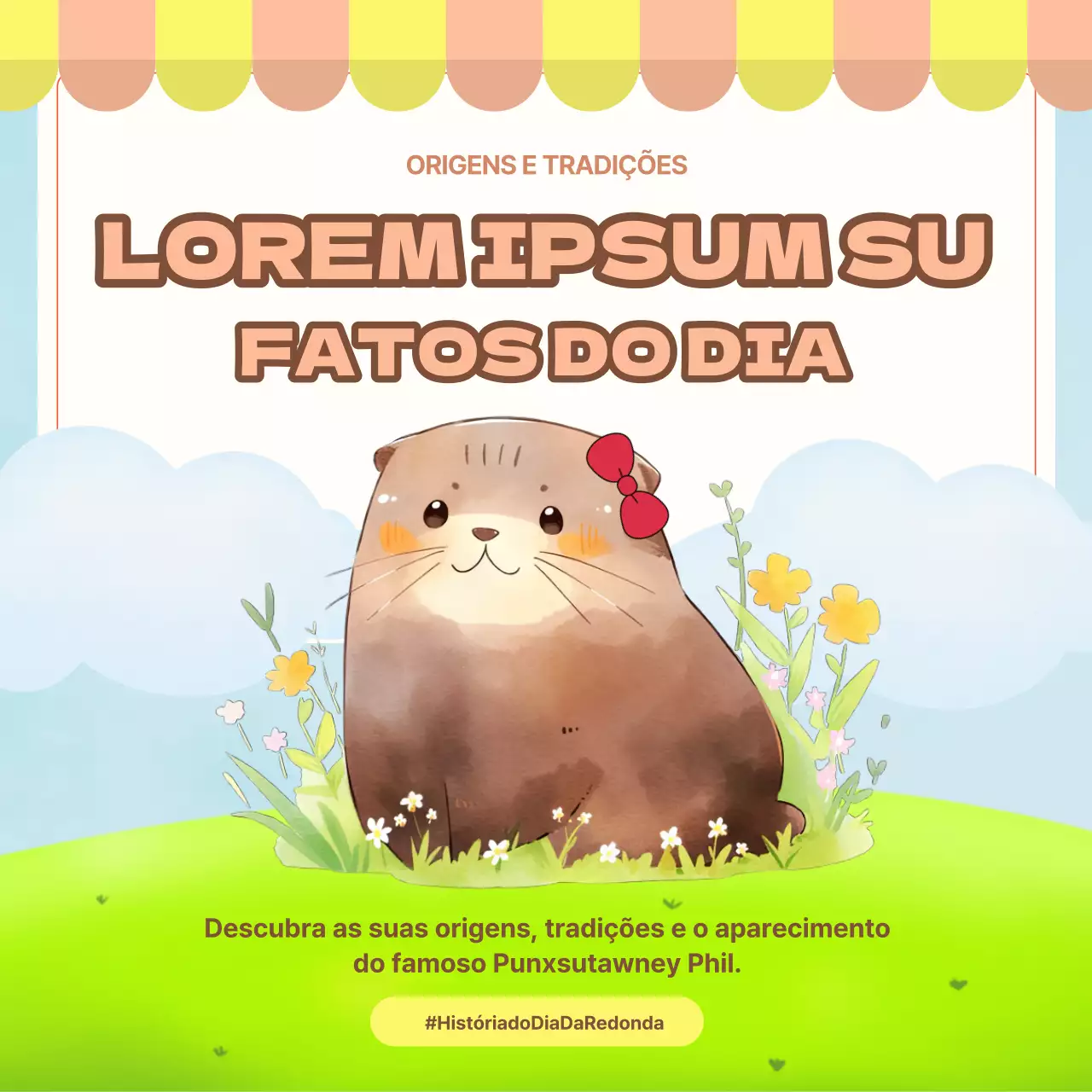 Anúncio de história simples do Dia da Marmota em verde e azul celeste