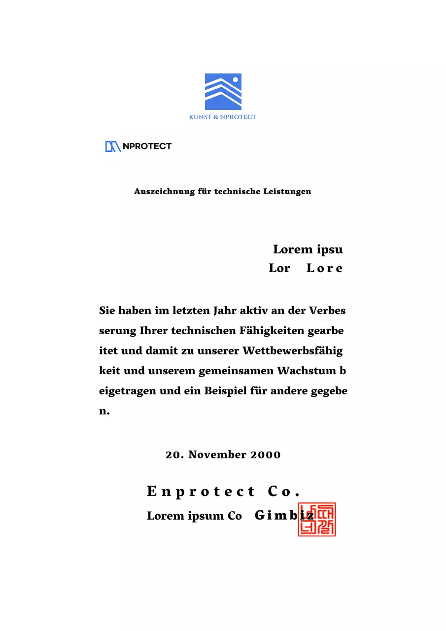 Gestaltung eines Preises für technische Leistungen mit einem Logo