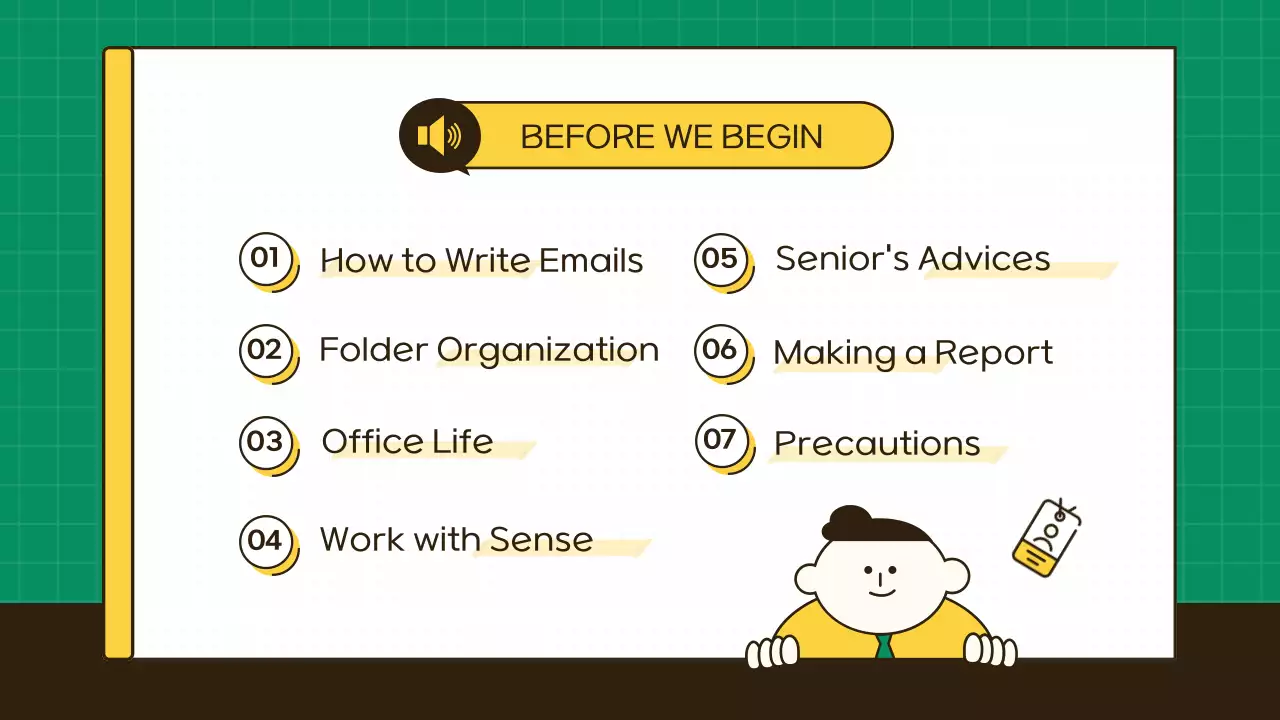 노랑과 초록색의 심플한 직장생활 업무 꿀팁 정보