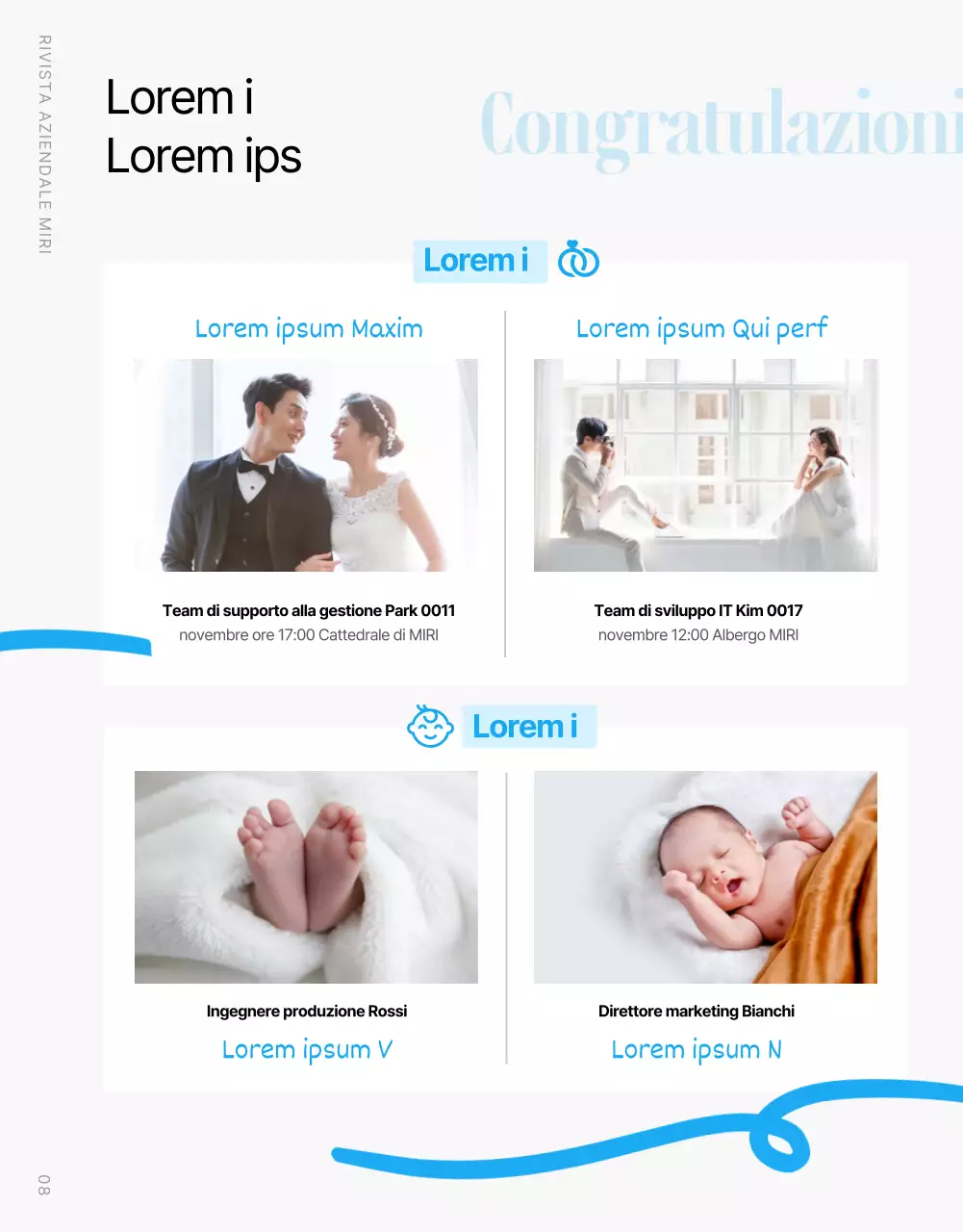 Moderna rivista aziendale in azzurro e bianco